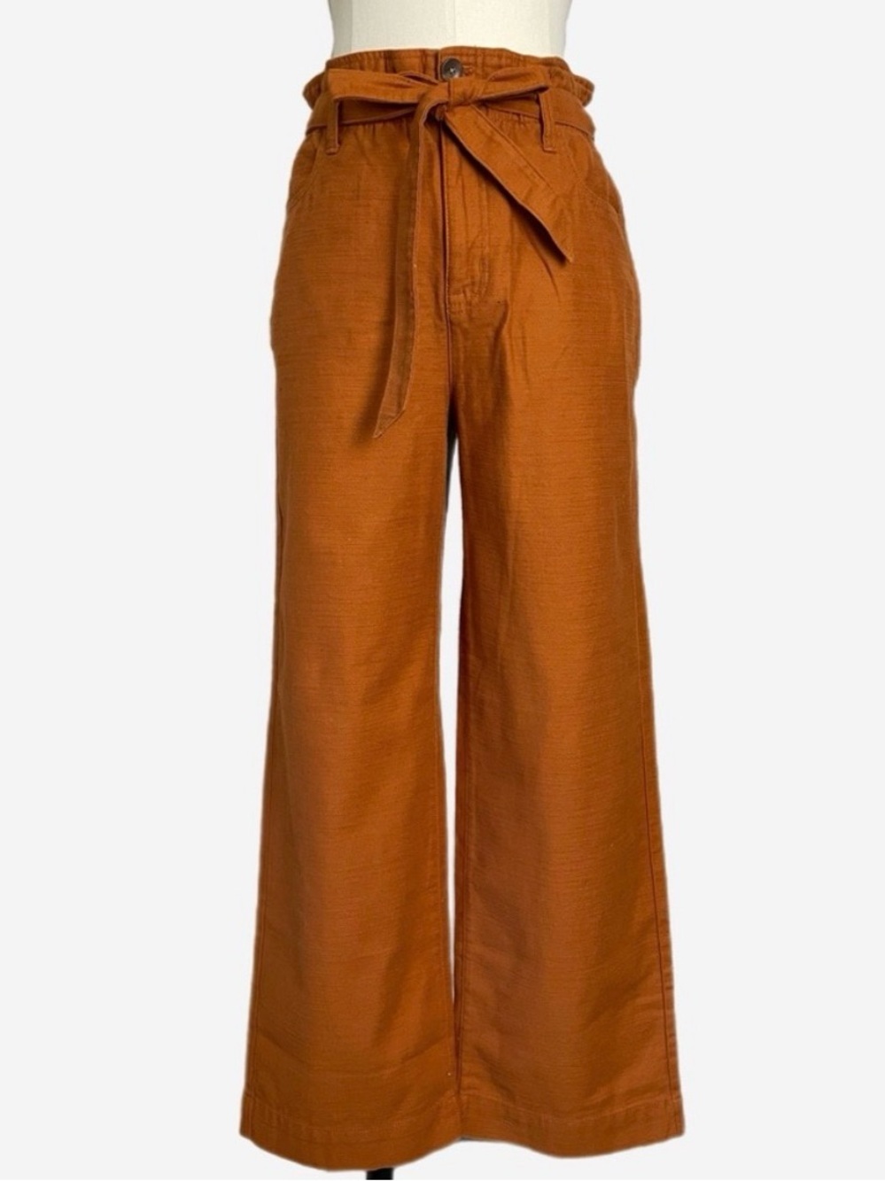 High-Waist Wide Leg Tie-Waist Pants - Rust